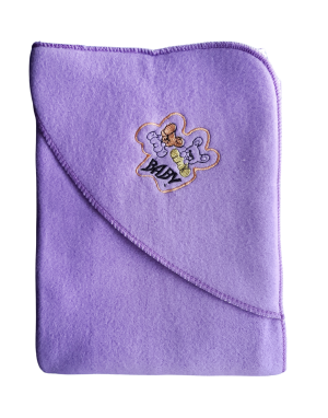 Baby woollen blanket For Infants with hood  reversible purple